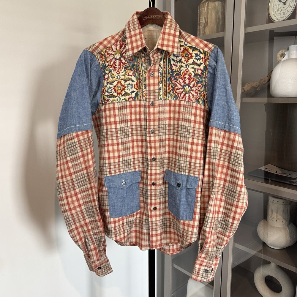 Todd Snyder Sample Wool Chambray Patchwork Button… - image 1